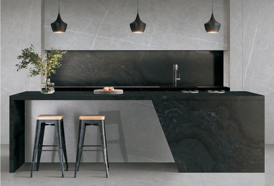 購入 1600×3200×12mm 高級シントレされた石板 リビング 部屋 マット 床タイル 銀河灰色 背景壁 オンライン製造