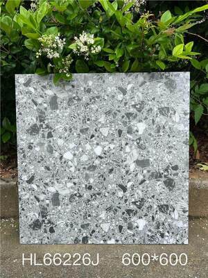 購入 ダイニングルームとオフィス用の耐汚染性グレー600x600mm屋内床テラゾーセラミックタイル オンライン製造