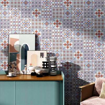 白のフローラルセラミック素朴なタイル 20x20cm 滑り止め屋内床壁