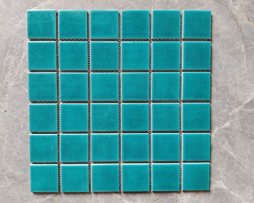 48x48mm セラミック スイミングプール モザイクタイル 氷割れ 青 白